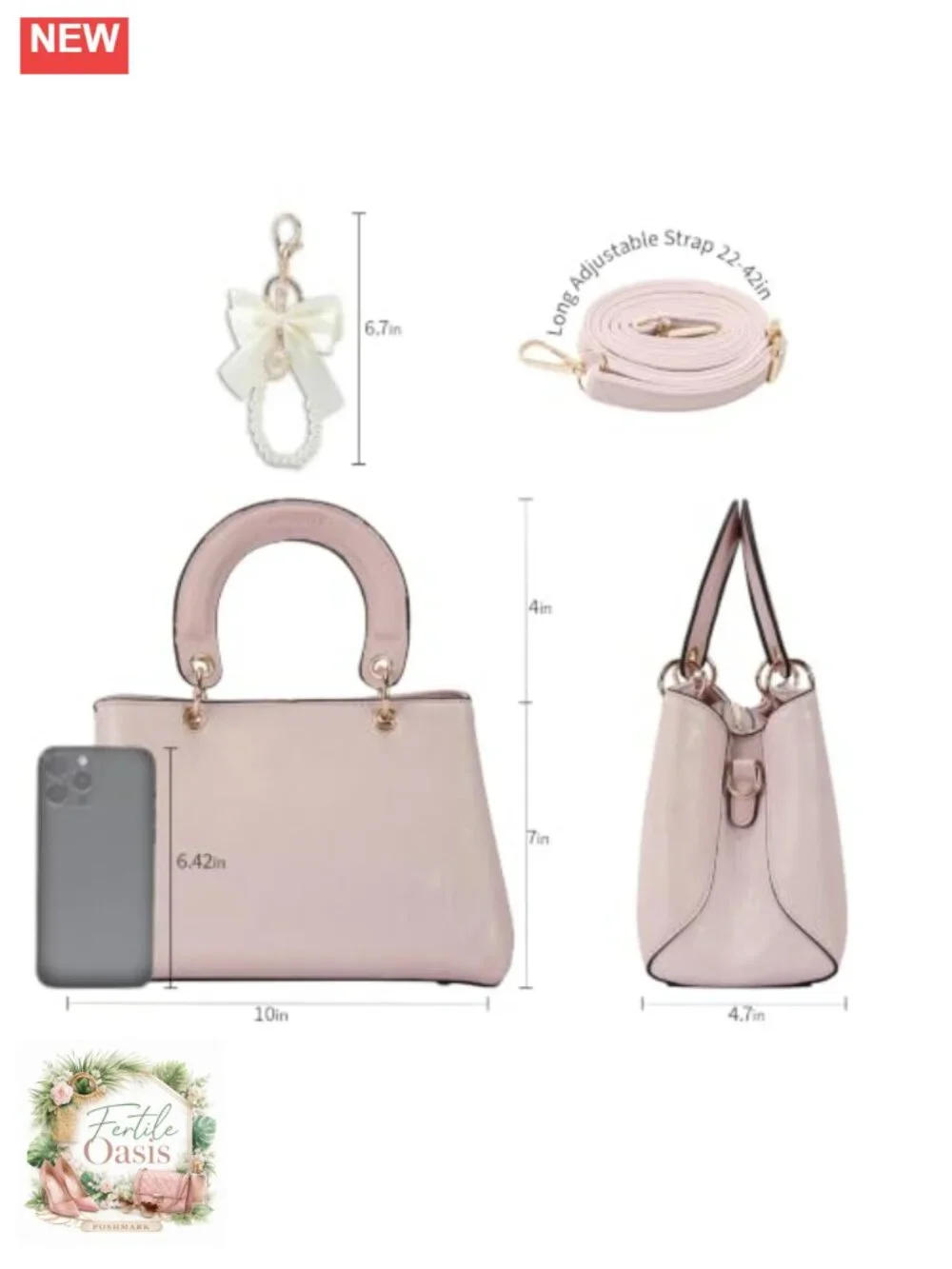 PU Leather Top Handle Satchel 3-Compartment Purse Detachable Strap